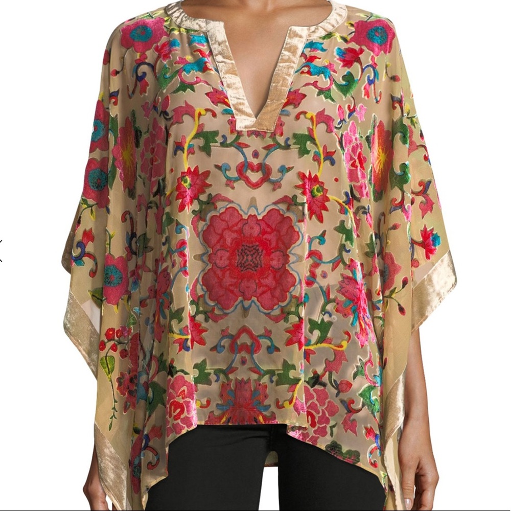 XCVI Sheer floral velvet poncho top Size Medium